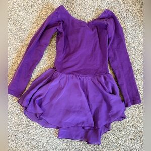 Long Sleeve Kids Purple Ballet Leotard with Skirt